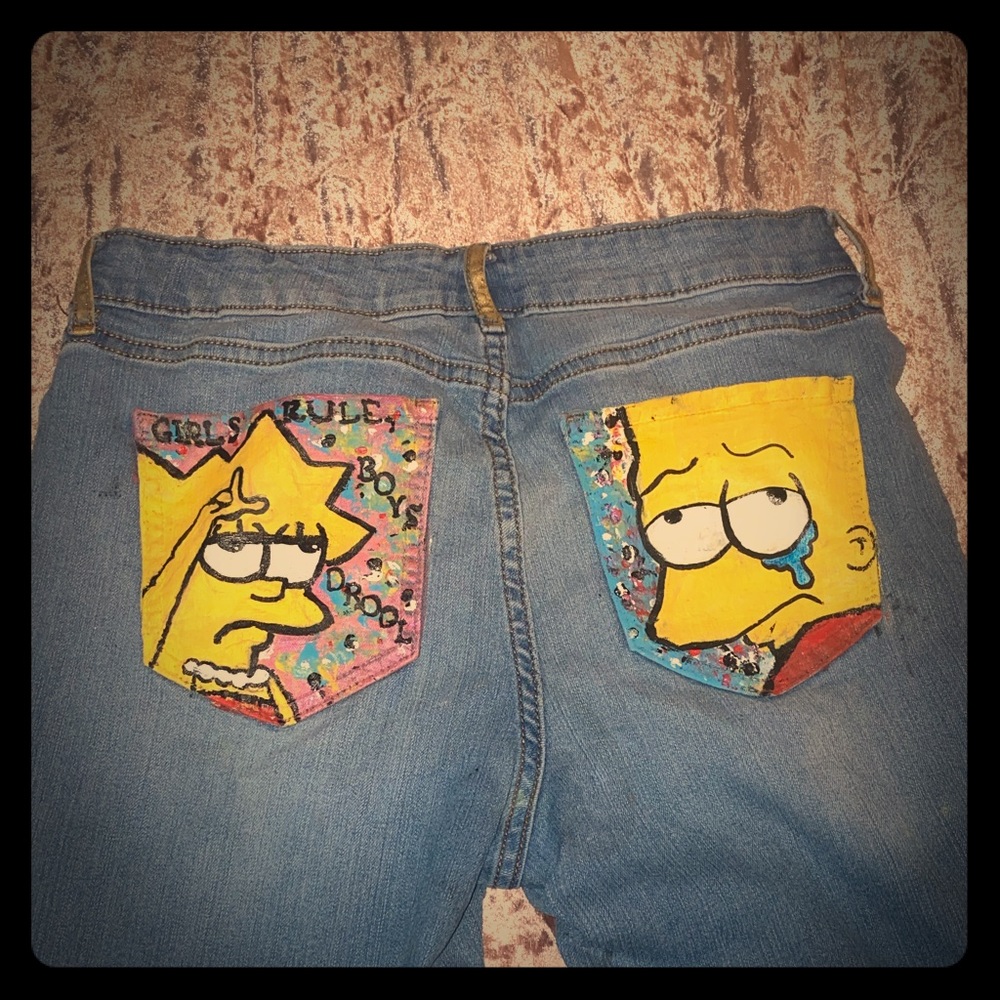NWOT Custom Hand Painted Simpson Jeans sz 8